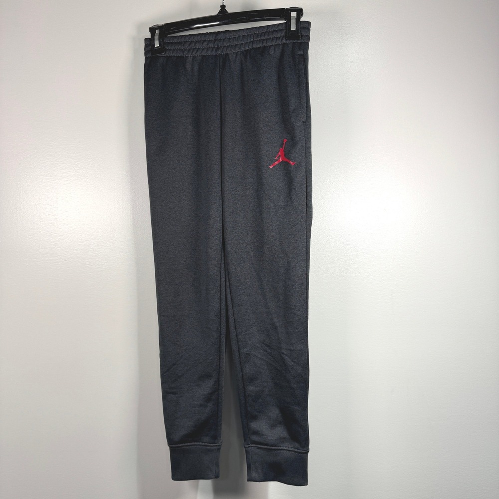Jordan Dri-FIT Joggers Charcoal Gray Red Jumpman Sweatpants Boys Med 10-12